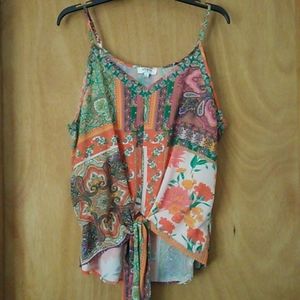 Umgee USA tie front Tropical Print Blouse